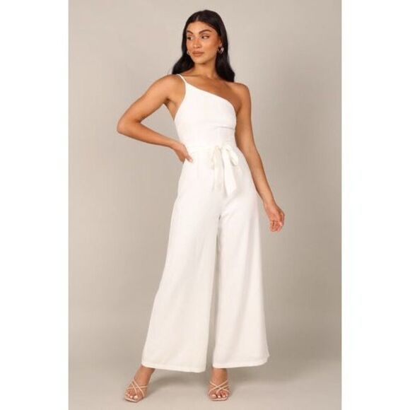 Petal & Pup Women's White Leyton Asymmetric Belted Wide Leg Jumpsuit Sz 12 NWOT - Picture 1 of 12